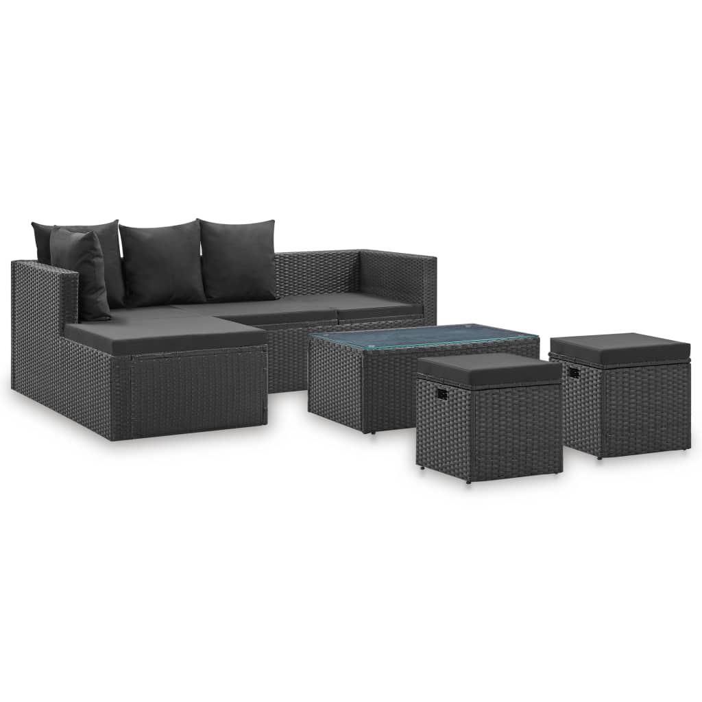 4-tlg. Garten-Lounge-Set Schwarz mit Auflagen Poly Rattan 4-tlg. Garten-Lounge-Set Schwarz mit Auflagen Poly Rattan