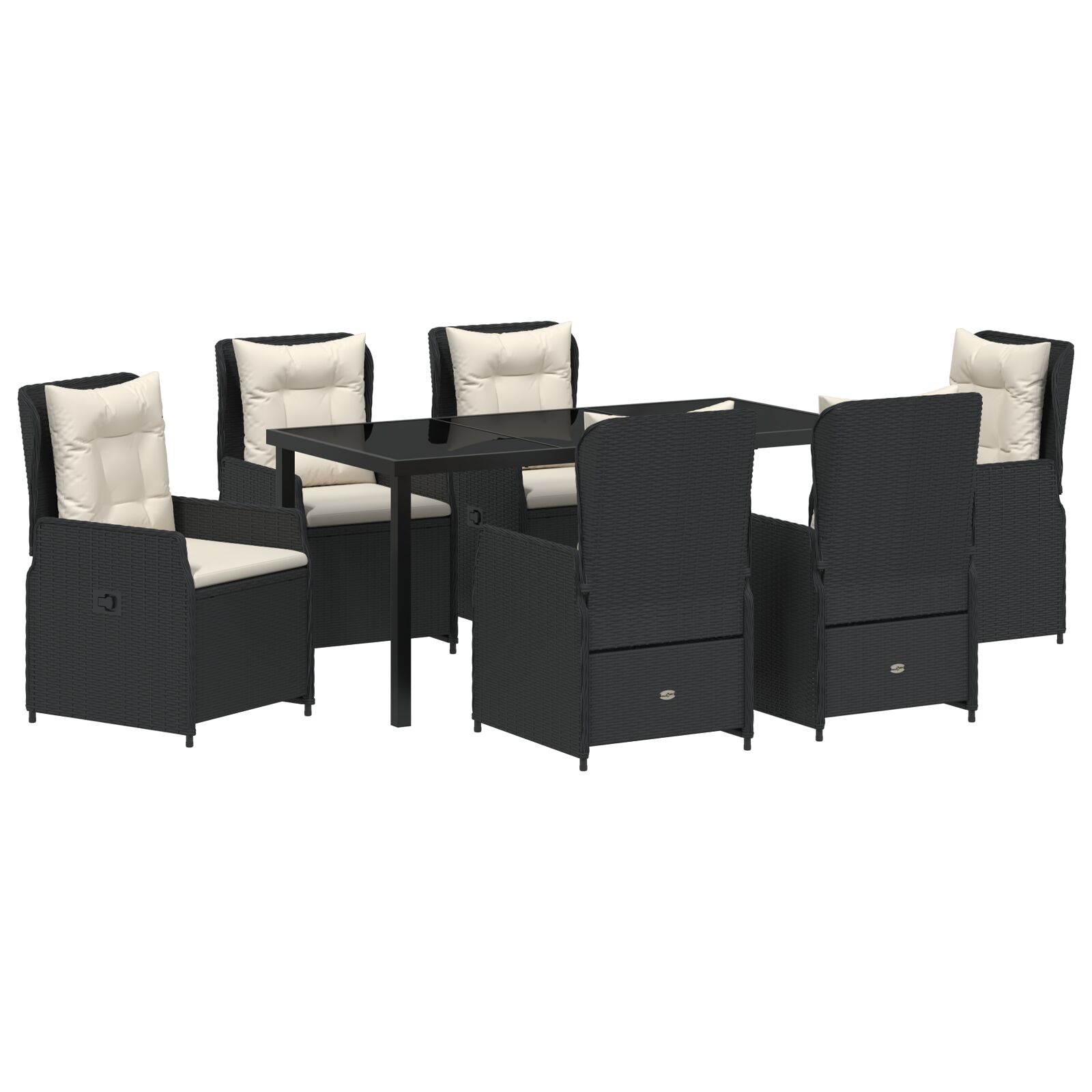 7-teiliges Garten Esszimmer Set Schwarz Poly-Rattan, Gartentisch Schwarz 160x80x73 cm Sicherheitsglas