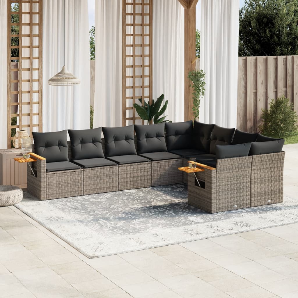 9-tlg. Garten-Sofagarnitur mit Kissen Grau Poly Rattan 9-tlg. Garten-Sofagarnitur mit Kissen Grau Poly Rattan