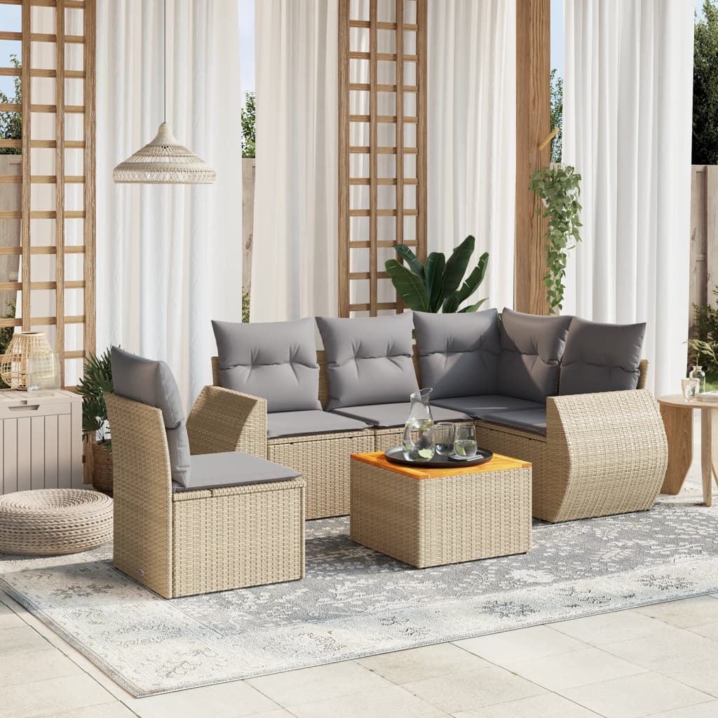 6-tlg. Garten-Sofagarnitur mit Kissen Beige Poly Rattan 6-tlg. Garten-Sofagarnitur mit Kissen Beige Poly Rattan