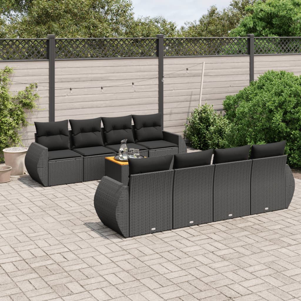 9-tlg. Garten-Sofagarnitur mit Kissen Schwarz Poly Rattan 9-tlg. Garten-Sofagarnitur mit Kissen Schwarz Poly Rattan