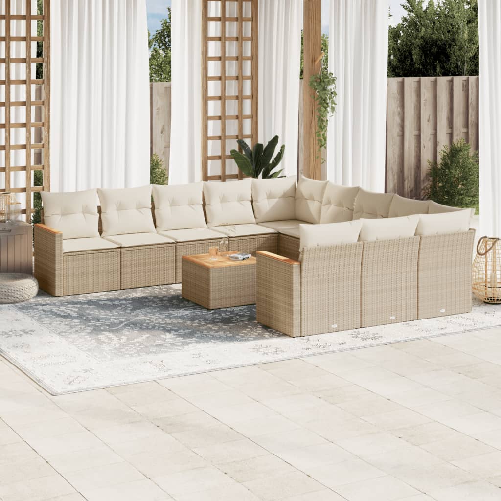 12-tlg. Garten-Sofagarnitur mit Kissen Beige Poly Rattan 12-tlg. Garten-Sofagarnitur mit Kissen Beige Poly Rattan