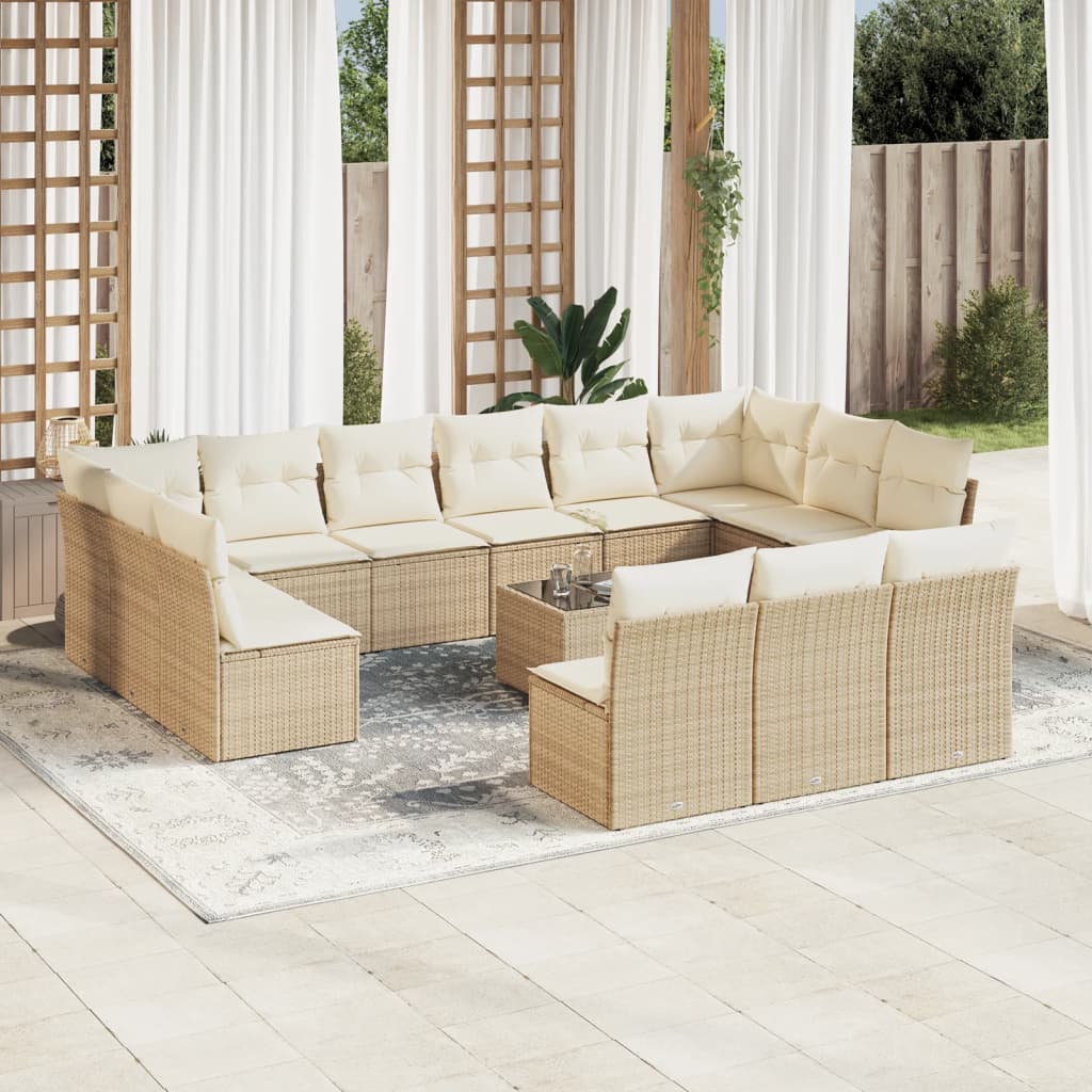 14-tlg. Garten-Sofagarnitur mit Kissen Beige Poly Rattan 14-tlg. Garten-Sofagarnitur mit Kissen Beige Poly Rattan