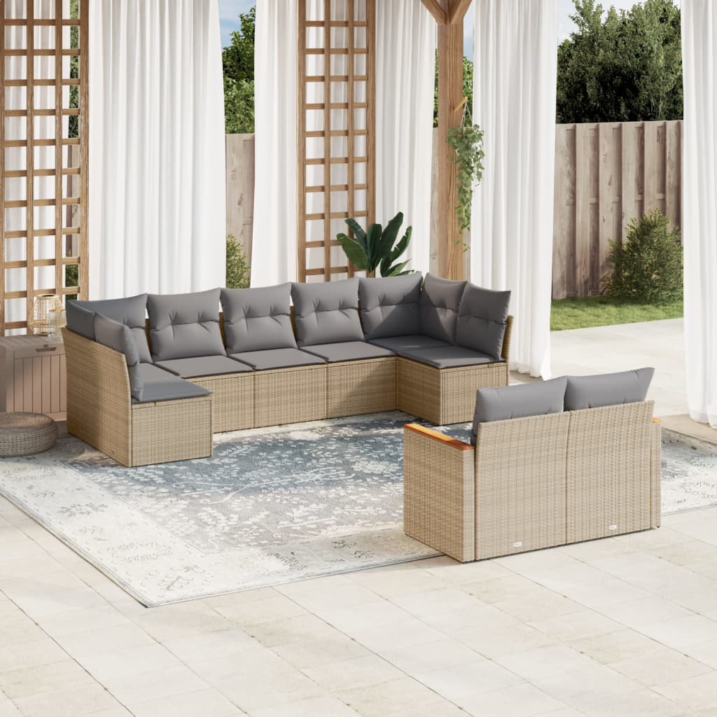 9-tlg. Garten-Sofagarnitur mit Kissen Beige Poly Rattan 9-tlg. Garten-Sofagarnitur mit Kissen Beige Poly Rattan
