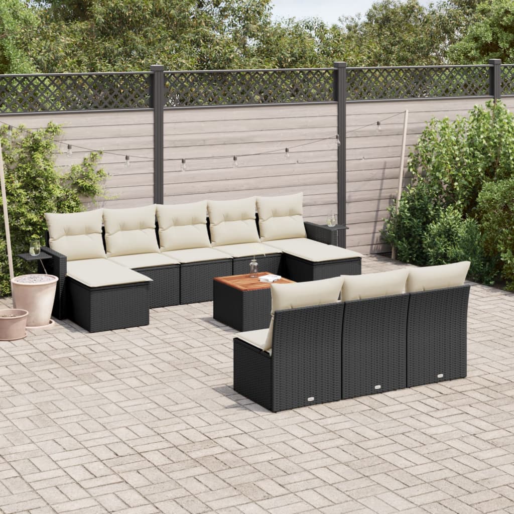 11-tlg. Garten-Sofagarnitur mit Kissen Schwarz Poly Rattan 11-tlg. Garten-Sofagarnitur mit Kissen Schwarz Poly Rattan