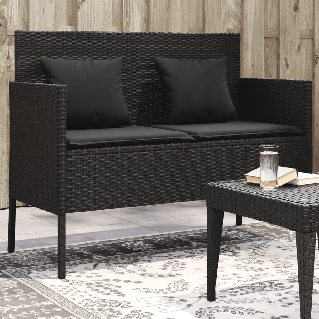 Gartenbank mit Kissen Schwarz Poly Rattan Gartenbank mit Kissen Schwarz Poly Rattan
