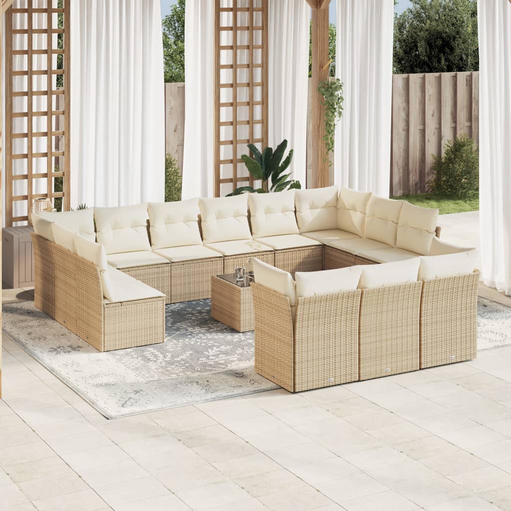 14-tlg. Garten-Sofagarnitur mit Kissen Beige Poly Rattan 14-tlg. Garten-Sofagarnitur mit Kissen Beige Poly Rattan