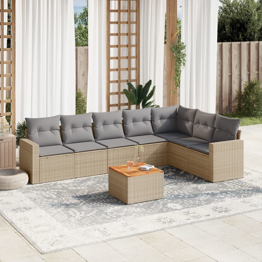 8-tlg. Garten-Sofagarnitur mit Kissen Beige Poly Rattan 8-tlg. Garten-Sofagarnitur mit Kissen Beige Poly Rattan