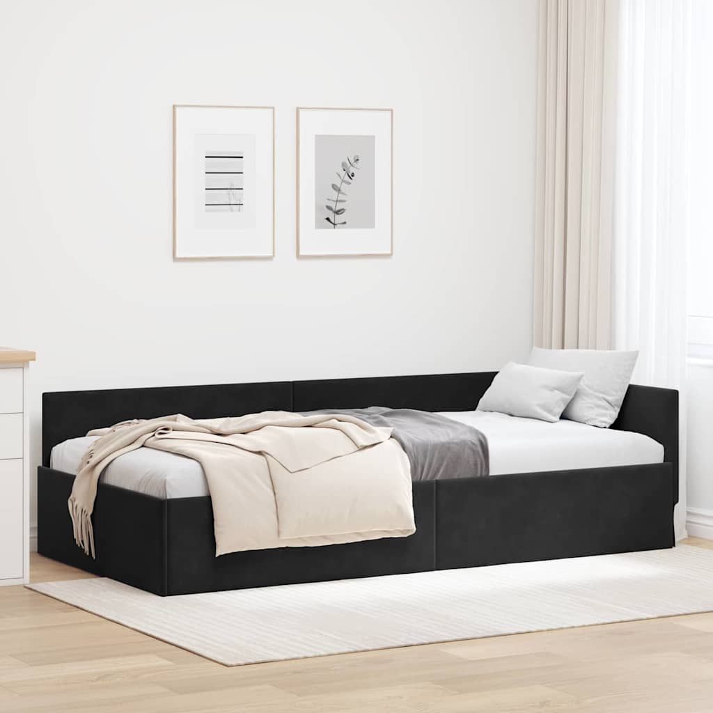 Eckbettgestell Schwarz 80 x 200 cm Samt und engineered Holz