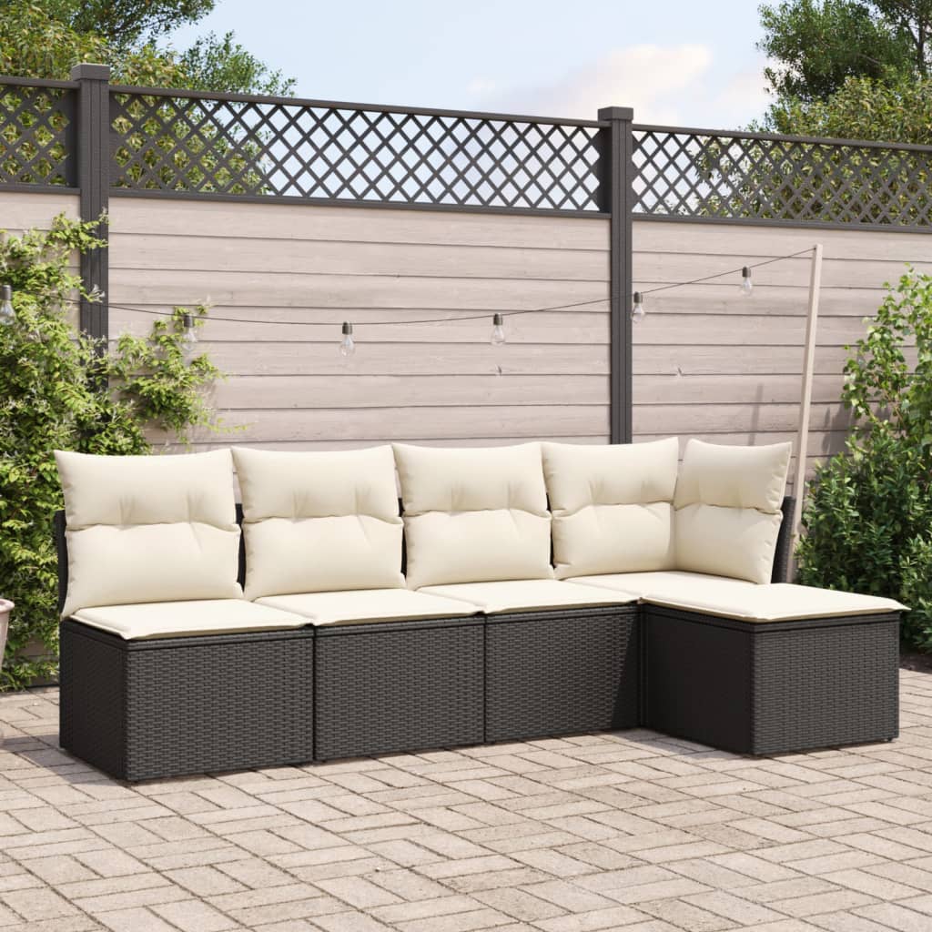 5-tlg. Garten-Sofagarnitur mit Kissen Schwarz Poly Rattan 5-tlg. Garten-Sofagarnitur mit Kissen Schwarz Poly Rattan