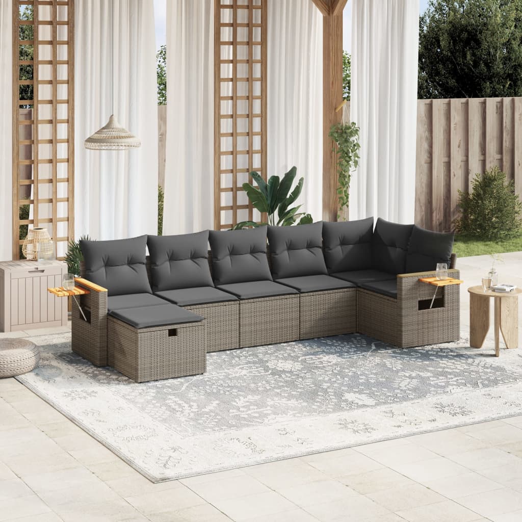 7-tlg. Garten-Sofagarnitur mit Kissen Grau Poly Rattan 7-tlg. Garten-Sofagarnitur mit Kissen Grau Poly Rattan