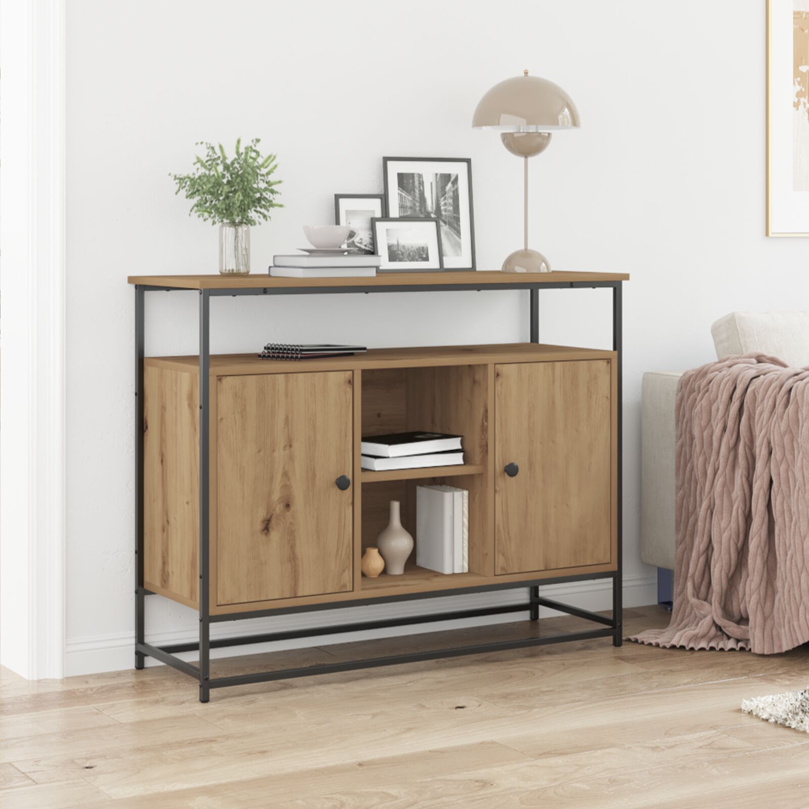 vidaXL Sideboard Artisan Eiche 100x35x80 cm Ingenieurholz und Stahl