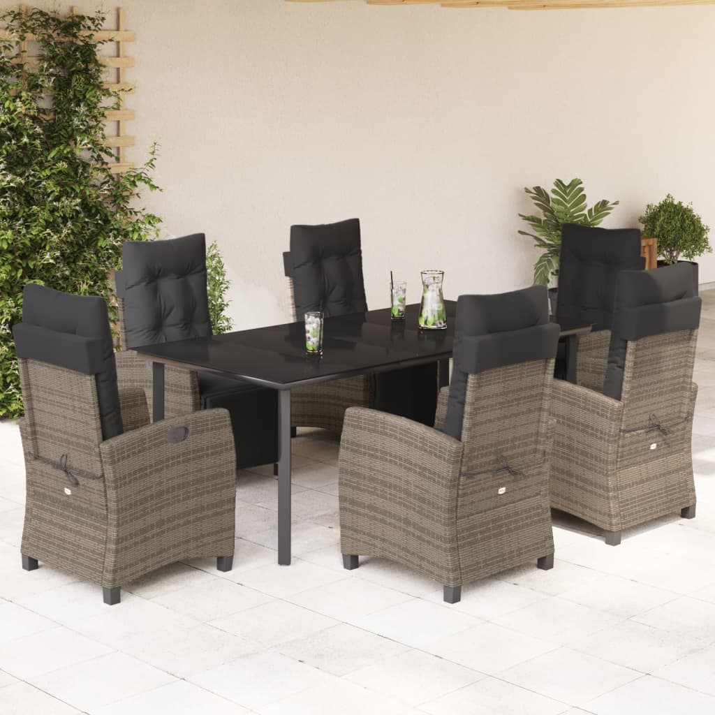 7-tlg. Garten-Essgruppe mit Kissen Grau Poly Rattan 7-tlg. Garten-Essgruppe mit Kissen Grau Poly Rattan