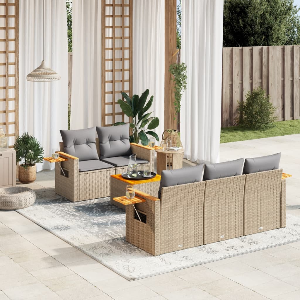 6-tlg. Garten-Sofagarnitur mit Kissen Beige Poly Rattan 6-tlg. Garten-Sofagarnitur mit Kissen Beige Poly Rattan