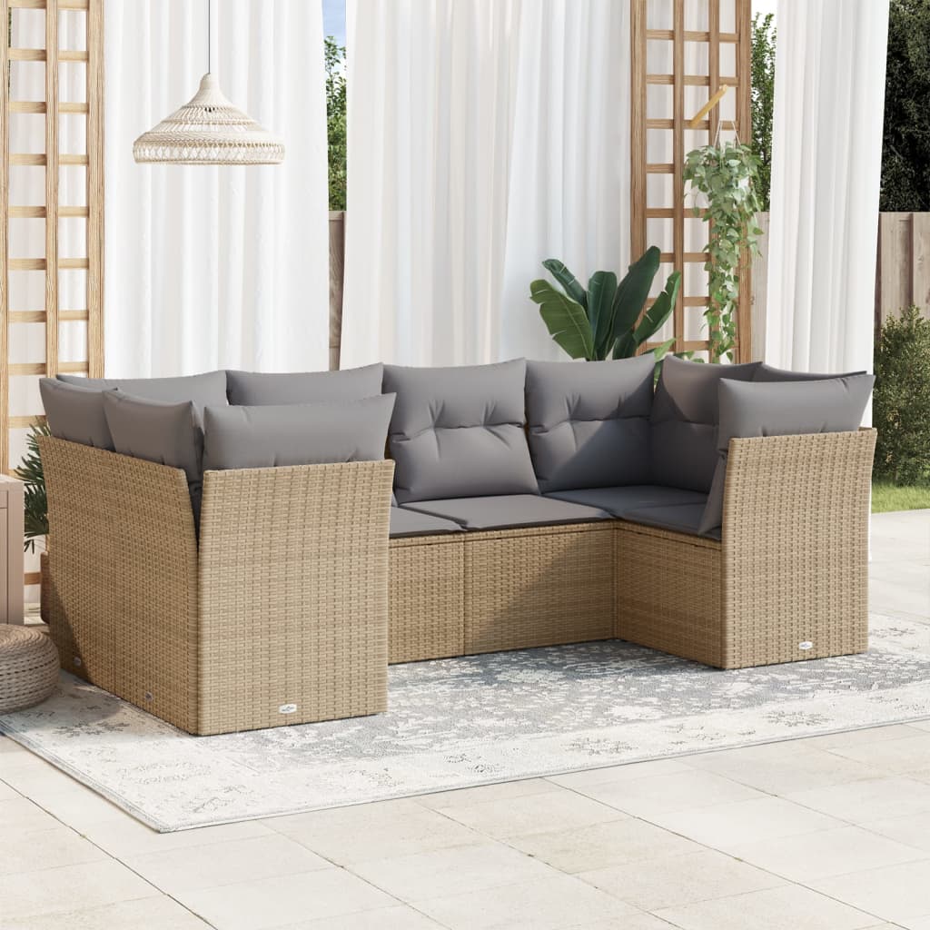 6-tlg. Garten-Sofagarnitur mit Kissen Beige Poly Rattan 6-tlg. Garten-Sofagarnitur mit Kissen Beige Poly Rattan