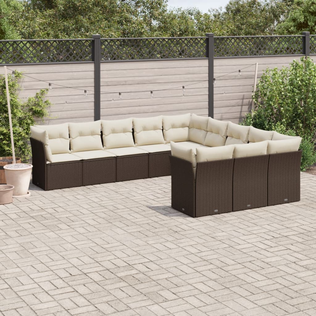 11-tlg. Garten-Sofagarnitur mit Kissen Braun Poly Rattan 11-tlg. Garten-Sofagarnitur mit Kissen Braun Poly Rattan