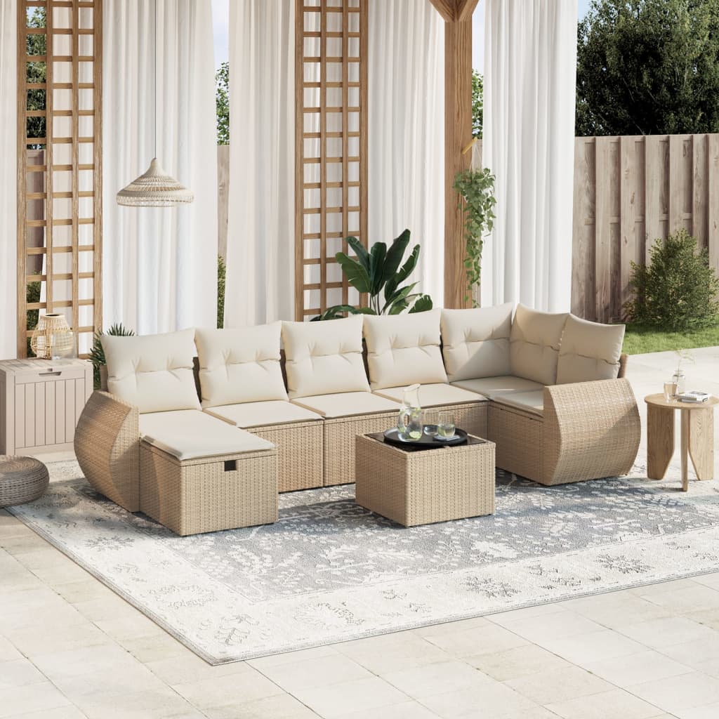 8-tlg. Garten-Sofagarnitur mit Kissen Beige Poly Rattan 8-tlg. Garten-Sofagarnitur mit Kissen Beige Poly Rattan