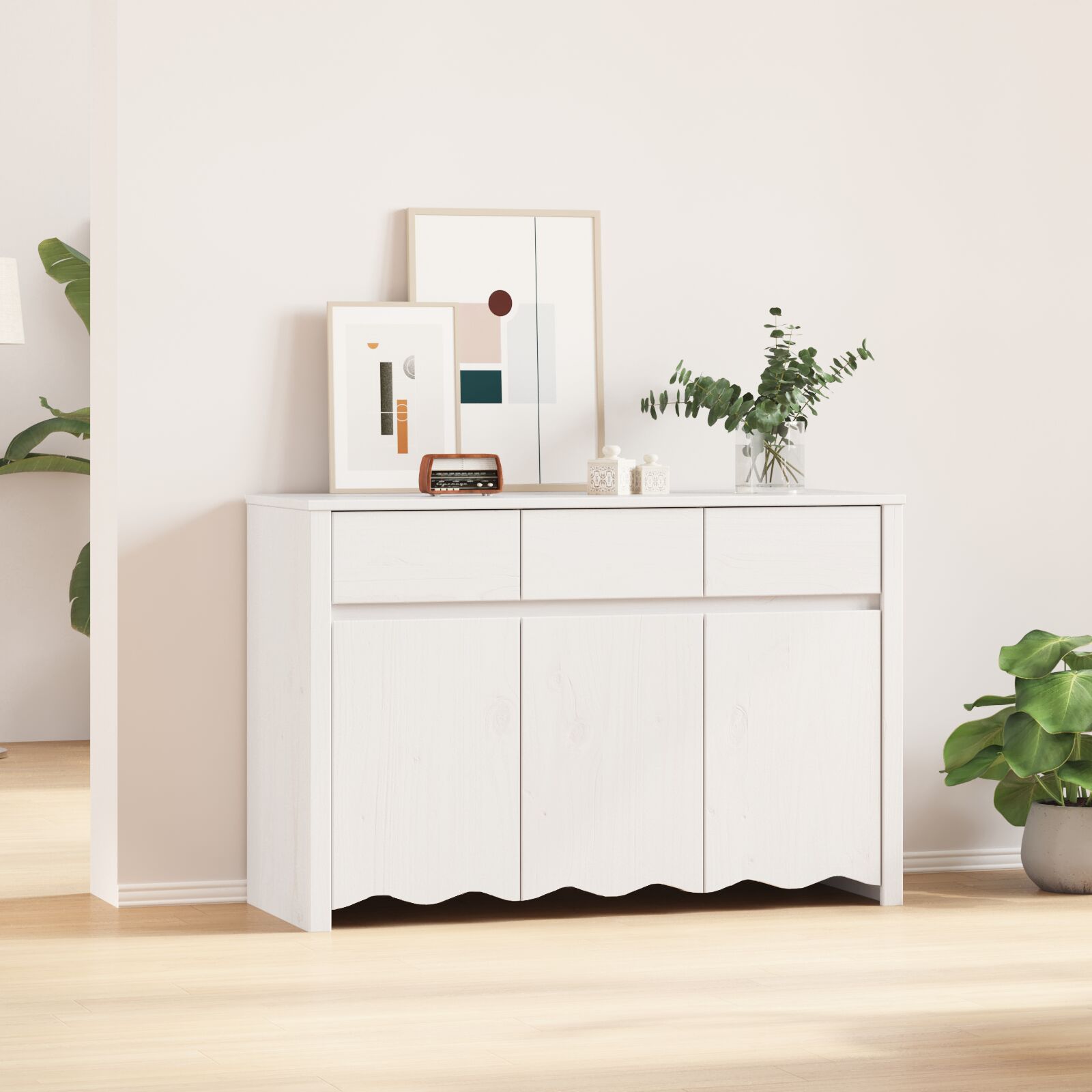 Sideboard ""DRAMMEN"" Weiß 114x43x75,5 cm Massivholz Kiefer