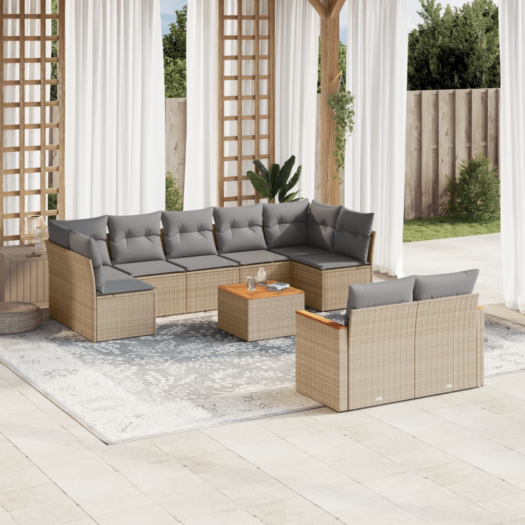 10-tlg. Garten-Sofagarnitur mit Kissen Beige Poly Rattan 10-tlg. Garten-Sofagarnitur mit Kissen Beige Poly Rattan
