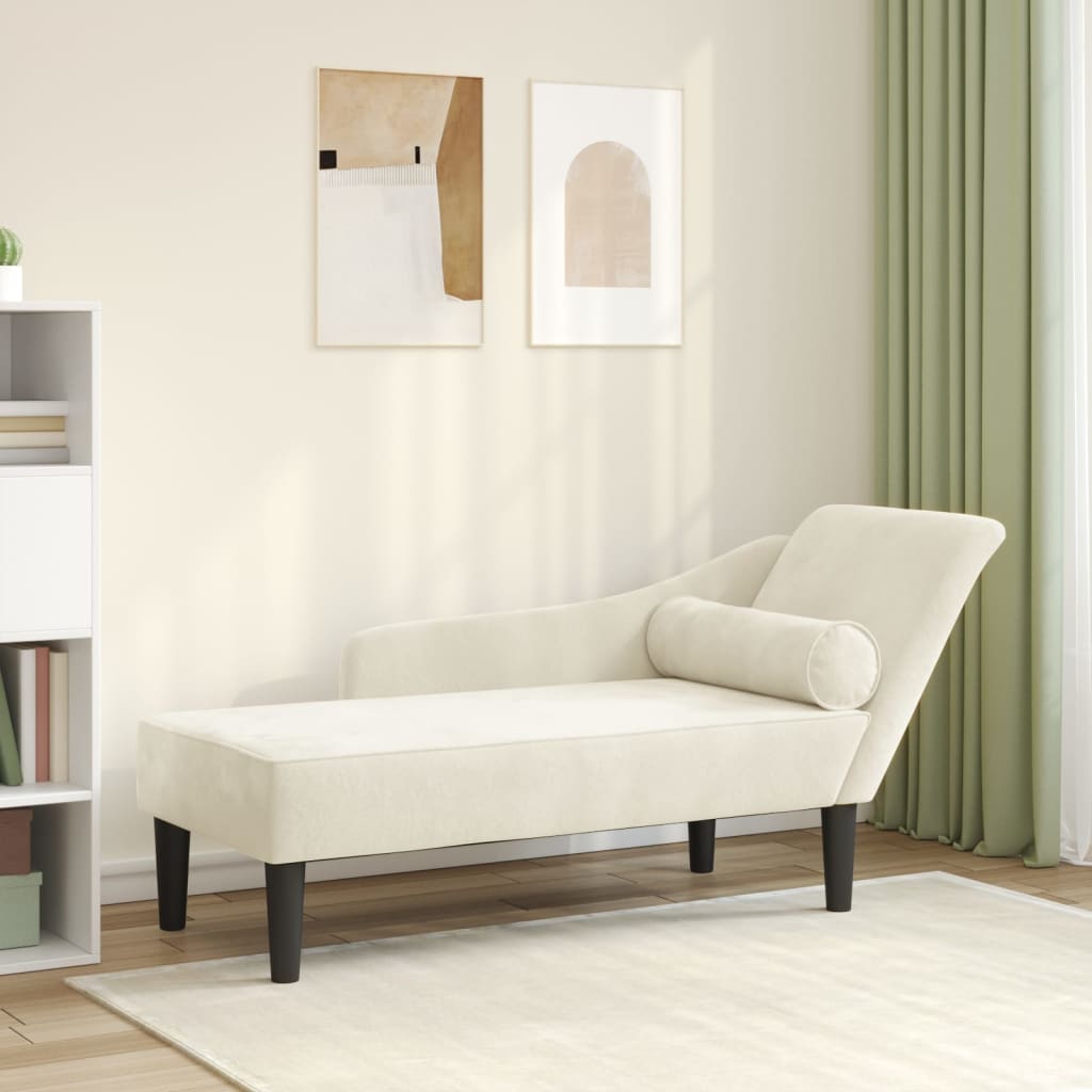 Chaiselongue mit Kissen Creme Samt Chaiselongue mit Kissen Creme Samt