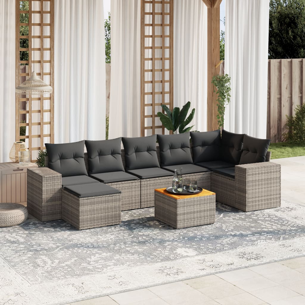 8-tlg. Garten-Sofagarnitur mit Kissen Grau Poly Rattan 8-tlg. Garten-Sofagarnitur mit Kissen Grau Poly Rattan