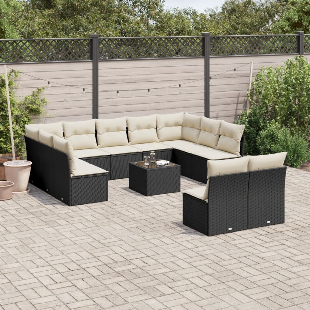 12-tlg. Garten-Sofagarnitur mit Kissen Schwarz Poly Rattan 12-tlg. Garten-Sofagarnitur mit Kissen Schwarz Poly Rattan