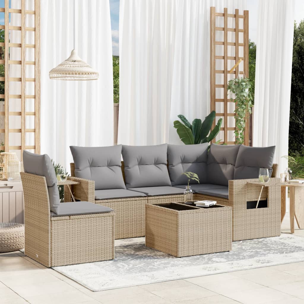 6-tlg. Garten-Sofagarnitur mit Kissen Beige Poly Rattan 6-tlg. Garten-Sofagarnitur mit Kissen Beige Poly Rattan