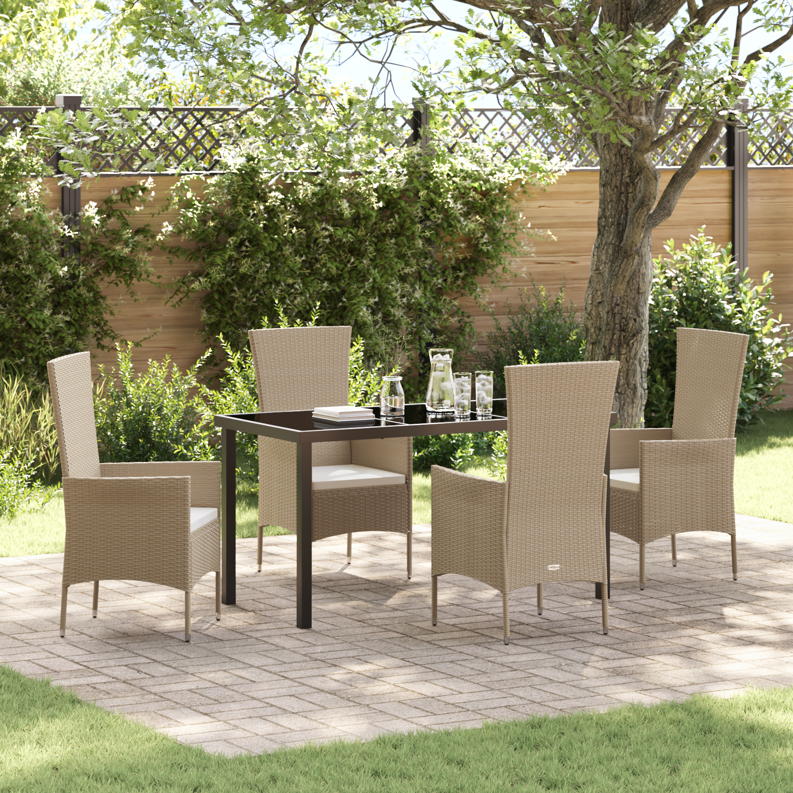 5-teiliges Garten Esszimmer Set mit Kissen Beige Poly Rattan 5-teiliges Garten Esszimmer Set mit Kissen Beige Poly Rattan