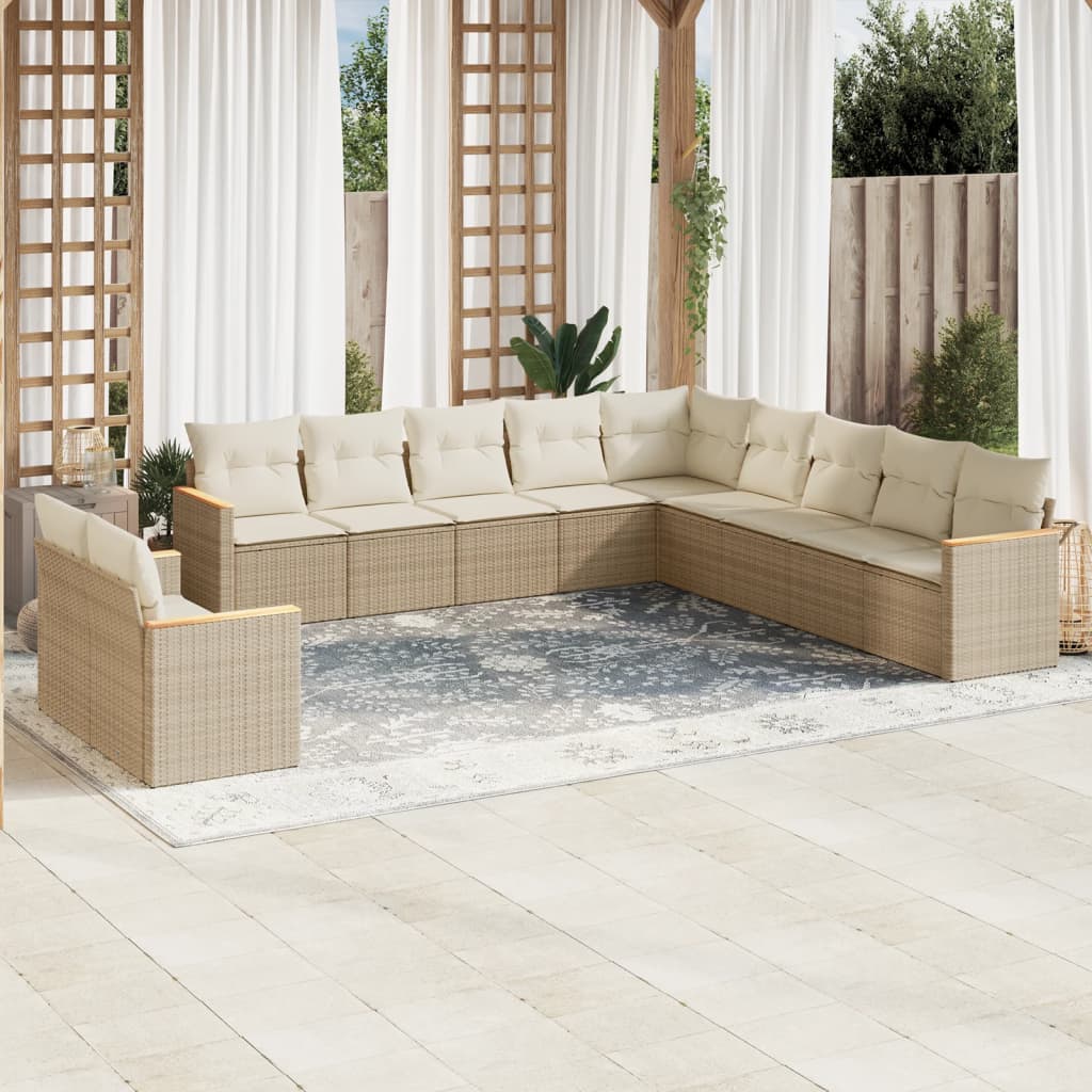 11-tlg. Garten-Sofagarnitur mit Kissen Beige Poly Rattan 11-tlg. Garten-Sofagarnitur mit Kissen Beige Poly Rattan