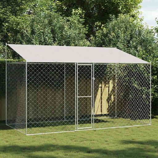 Hundekäfig Silber 400 x 200 x 256 cm Verzinkter Stahl Hundekäfig Silber 400 x 200 x 256 cm Verzinkter Stahl
