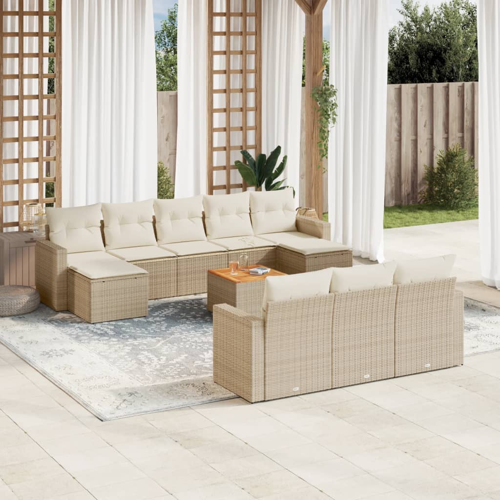 11-tlg. Garten-Sofagarnitur mit Kissen Beige Poly Rattan 11-tlg. Garten-Sofagarnitur mit Kissen Beige Poly Rattan