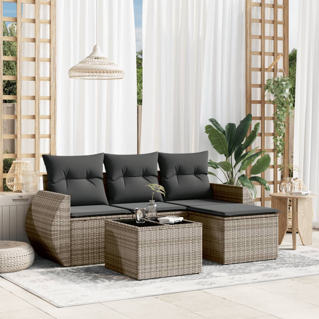 5-tlg. Garten-Sofagarnitur mit Kissen Grau Poly Rattan 5-tlg. Garten-Sofagarnitur mit Kissen Grau Poly Rattan