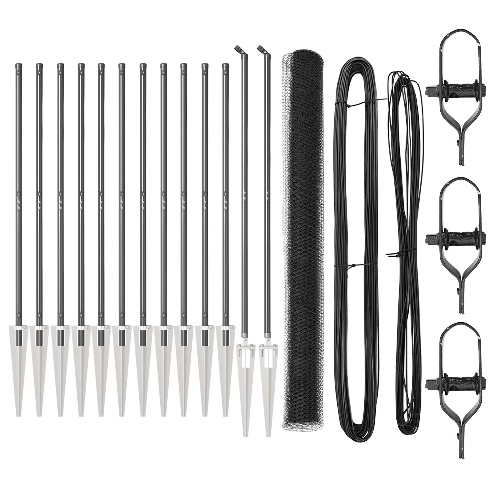 Sechseck-Zaun Grau 1.6x25 m Stahl, Zaunpfosten mit Spike 13 Stück Ø32 mm 180 cm verzinkter Stahl