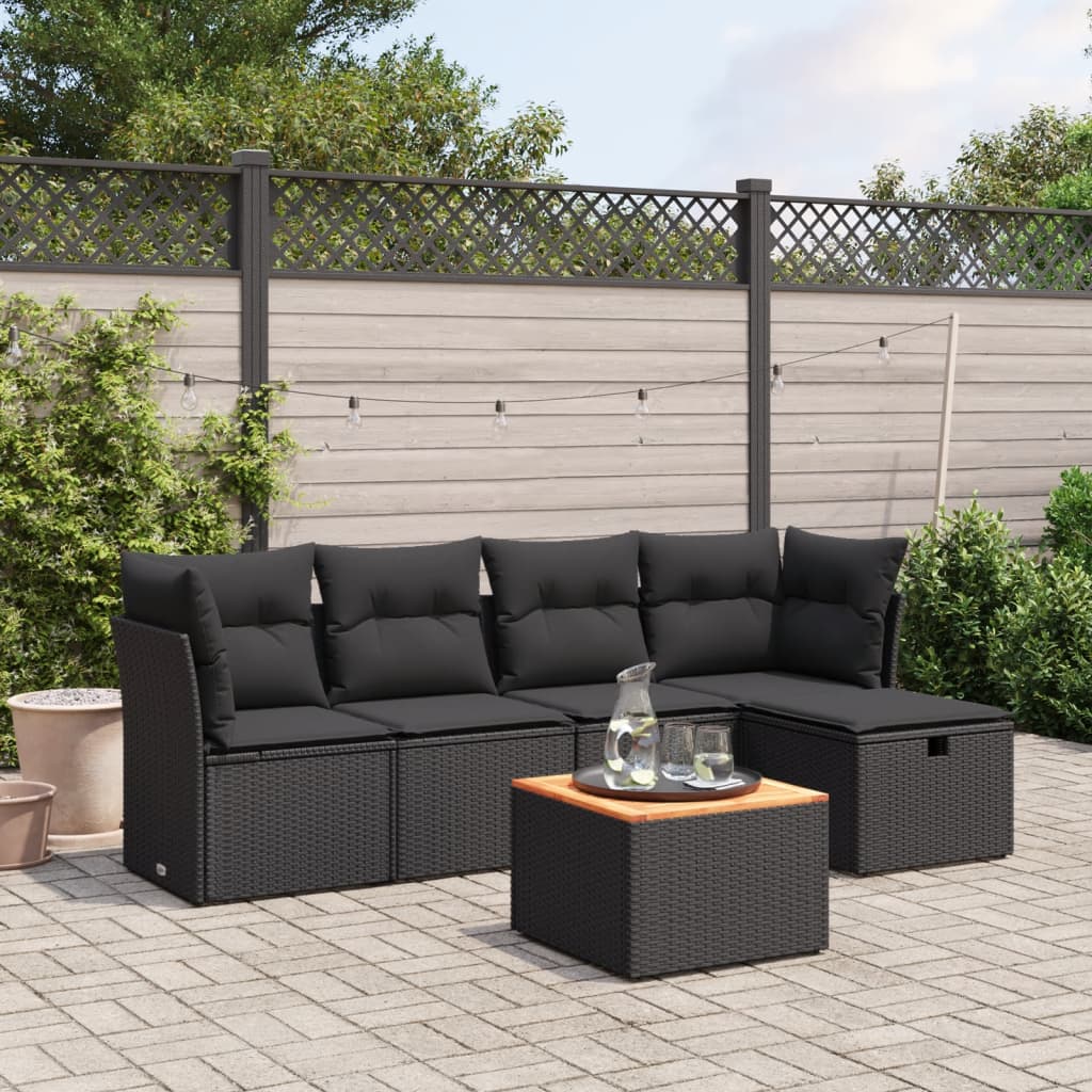 6-tlg. Garten-Sofagarnitur mit Kissen Schwarz Poly Rattan 6-tlg. Garten-Sofagarnitur mit Kissen Schwarz Poly Rattan