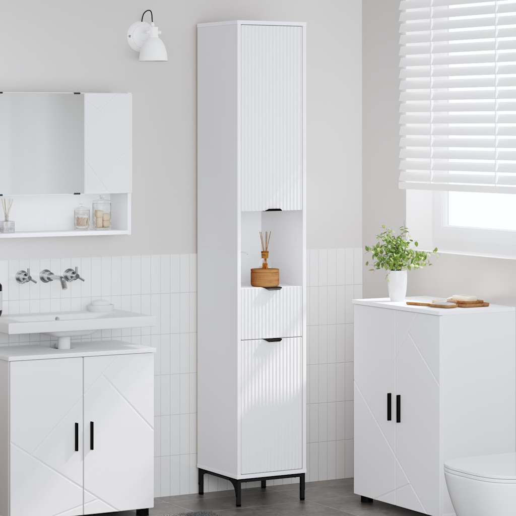 Bad hoher Schrank mit Tür Weiß 31,5 x 33 x 190 cm Holzwerkstoff