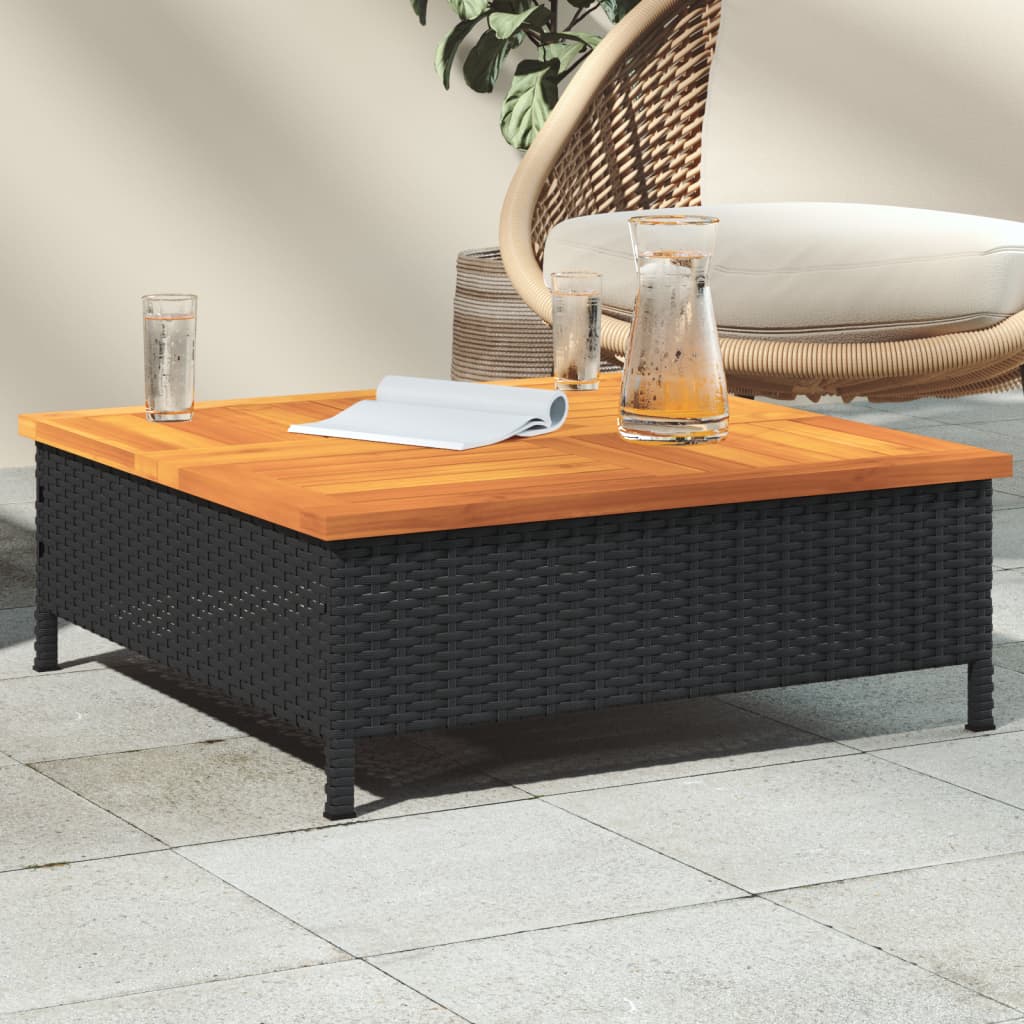 Gartentisch Schwarz 70x70x25 cm Rattan und Akazienholz Gartentisch Schwarz 70x70x25 cm Rattan und Akazienholz