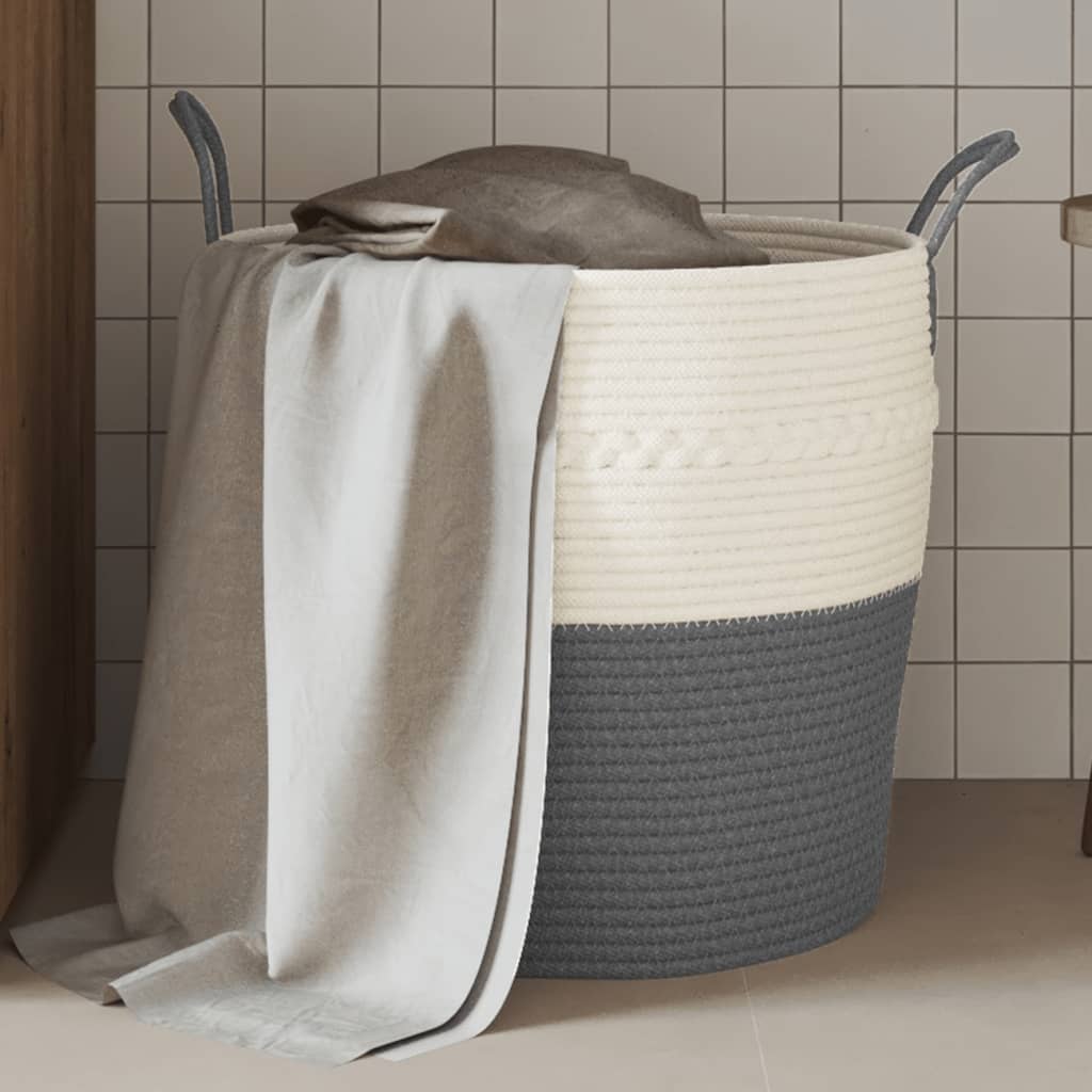 Aufbewahrungskorb Grau und Weiß Ø43x38 cm Baumwolle Aufbewahrungskorb Grau und Weiß Ø43x38 cm Baumwolle