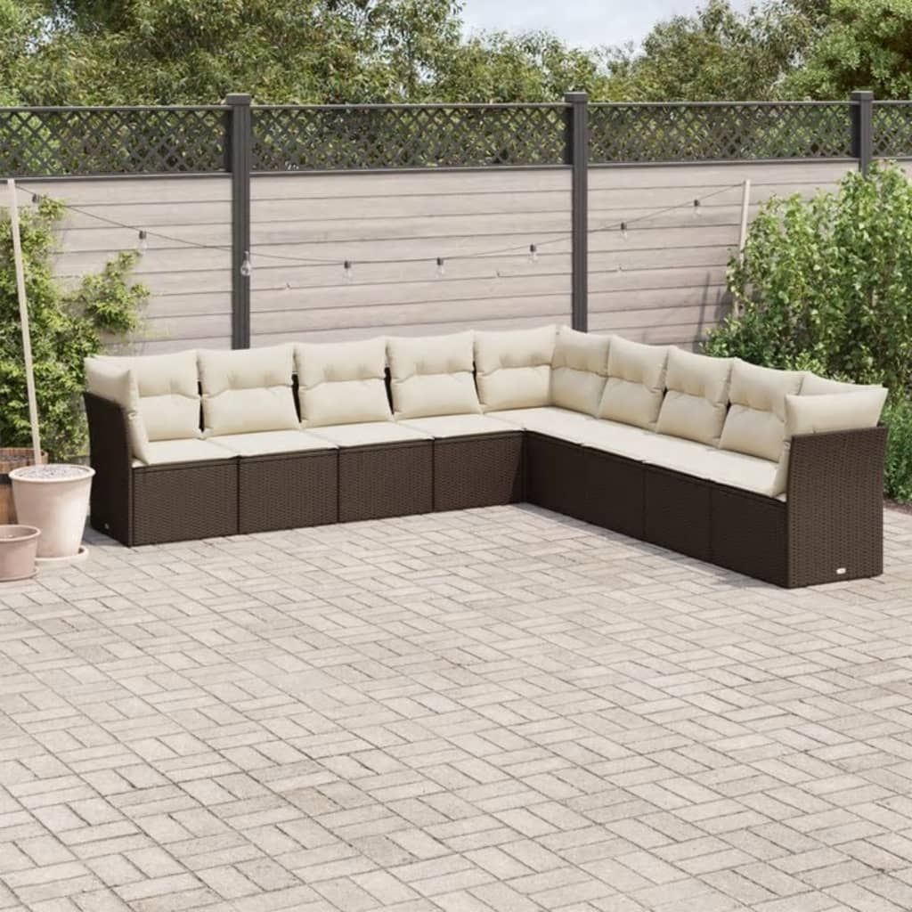 9-tlg. Garten-Sofagarnitur mit Kissen Braun Poly Rattan 9-tlg. Garten-Sofagarnitur mit Kissen Braun Poly Rattan