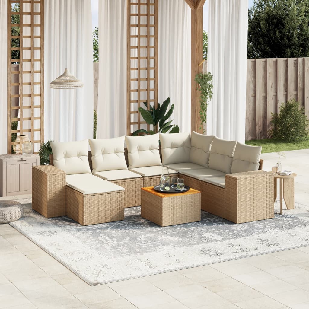 8-tlg. Garten-Sofagarnitur mit Kissen Beige Poly Rattan 8-tlg. Garten-Sofagarnitur mit Kissen Beige Poly Rattan