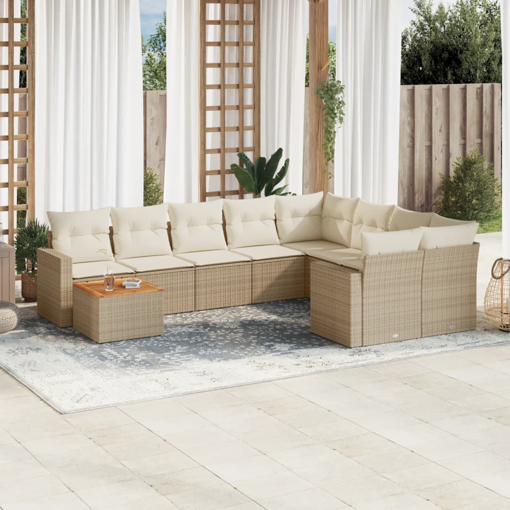 10-tlg. Garten-Sofagarnitur mit Kissen Beige Poly Rattan 10-tlg. Garten-Sofagarnitur mit Kissen Beige Poly Rattan