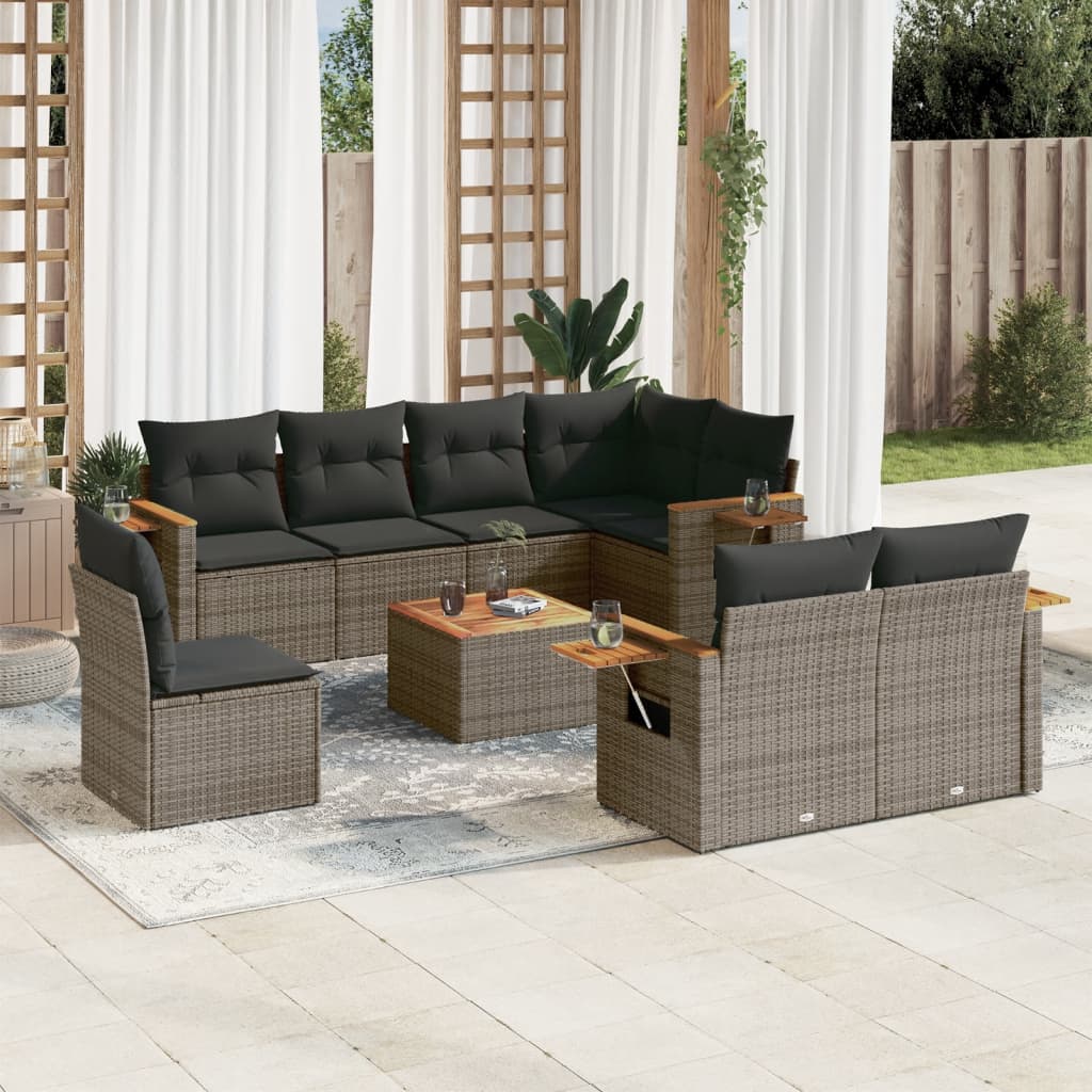 9-tlg. Garten-Sofagarnitur mit Kissen Grau Poly Rattan 9-tlg. Garten-Sofagarnitur mit Kissen Grau Poly Rattan