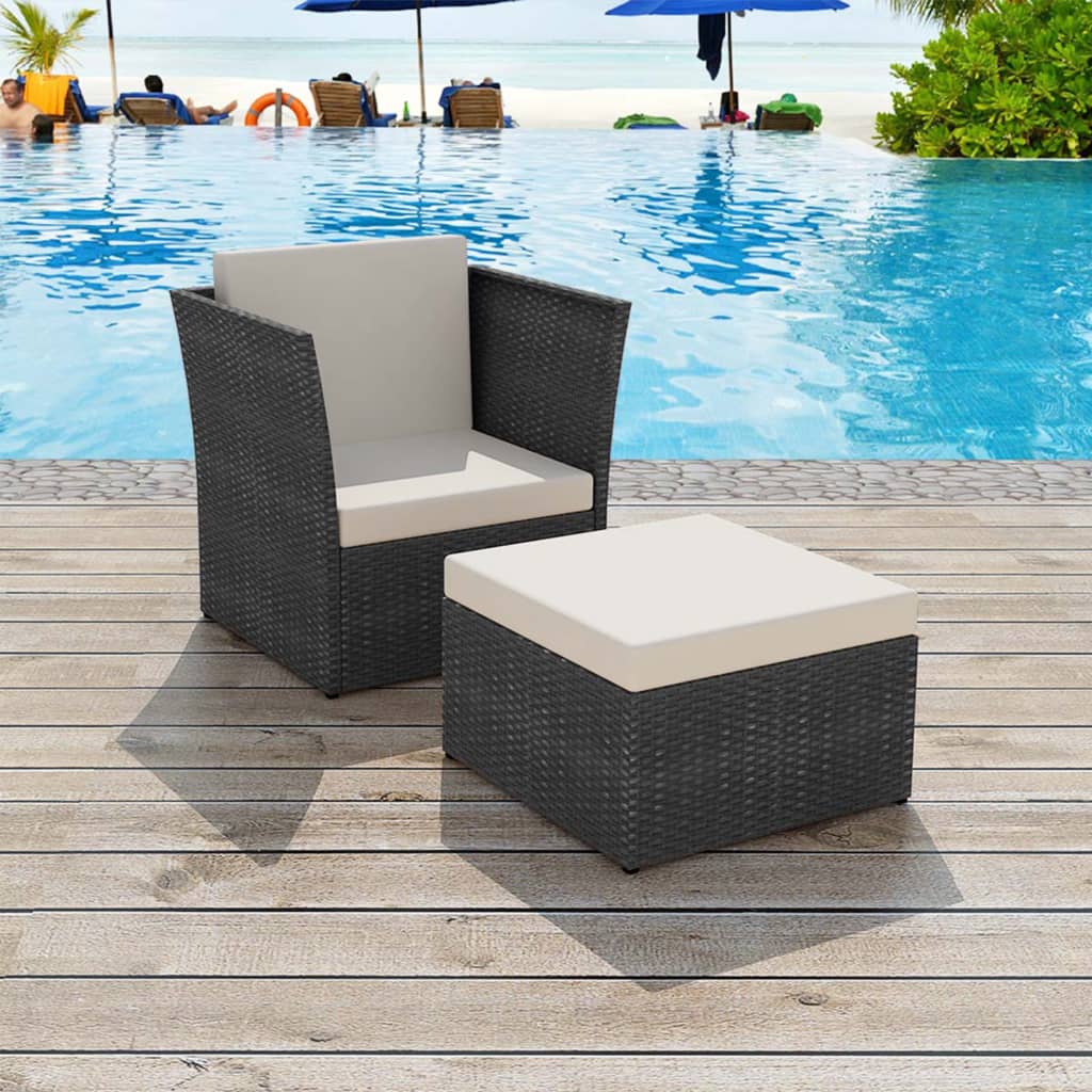 Gartensessel mit Fußhocker Poly Rattan Schwarz Gartensessel mit Fußhocker Poly Rattan Schwarz