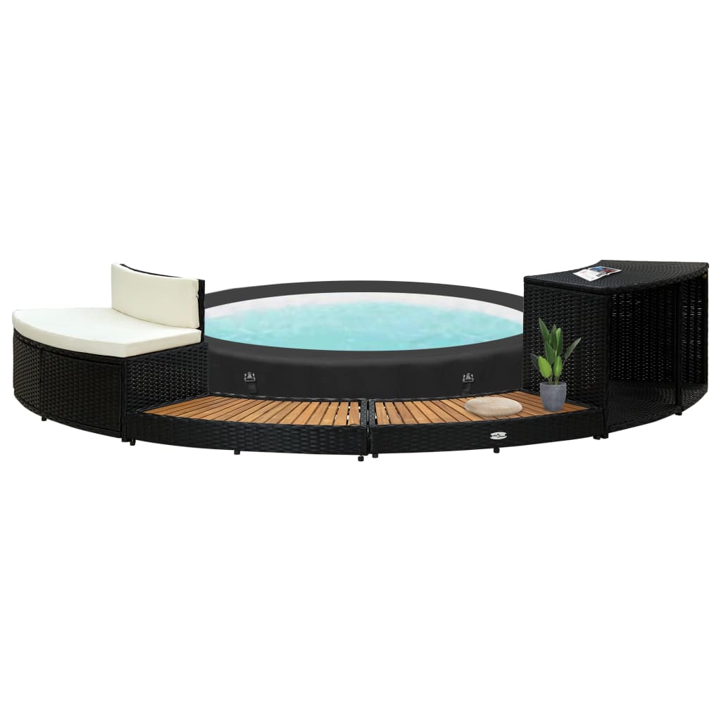 Whirlpool-Umrandung Schwarz Poly Rattan & Massivholz Akazie Whirlpool-Umrandung Schwarz Poly Rattan & Massivholz Akazie