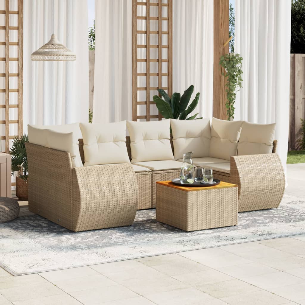 7-tlg. Garten-Sofagarnitur mit Kissen Beige Poly Rattan 7-tlg. Garten-Sofagarnitur mit Kissen Beige Poly Rattan