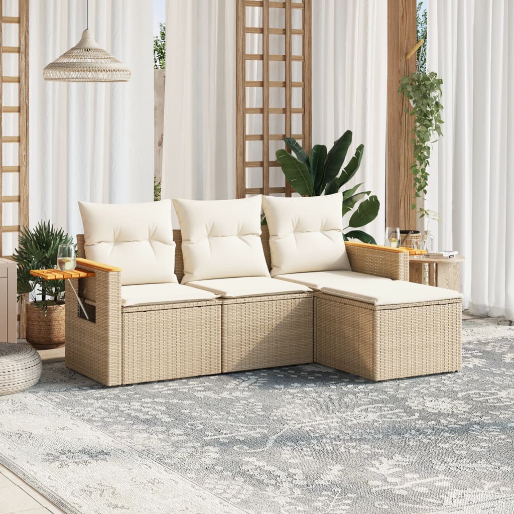 4-tlg. Garten-Sofagarnitur mit Kissen Beige Poly Rattan 4-tlg. Garten-Sofagarnitur mit Kissen Beige Poly Rattan
