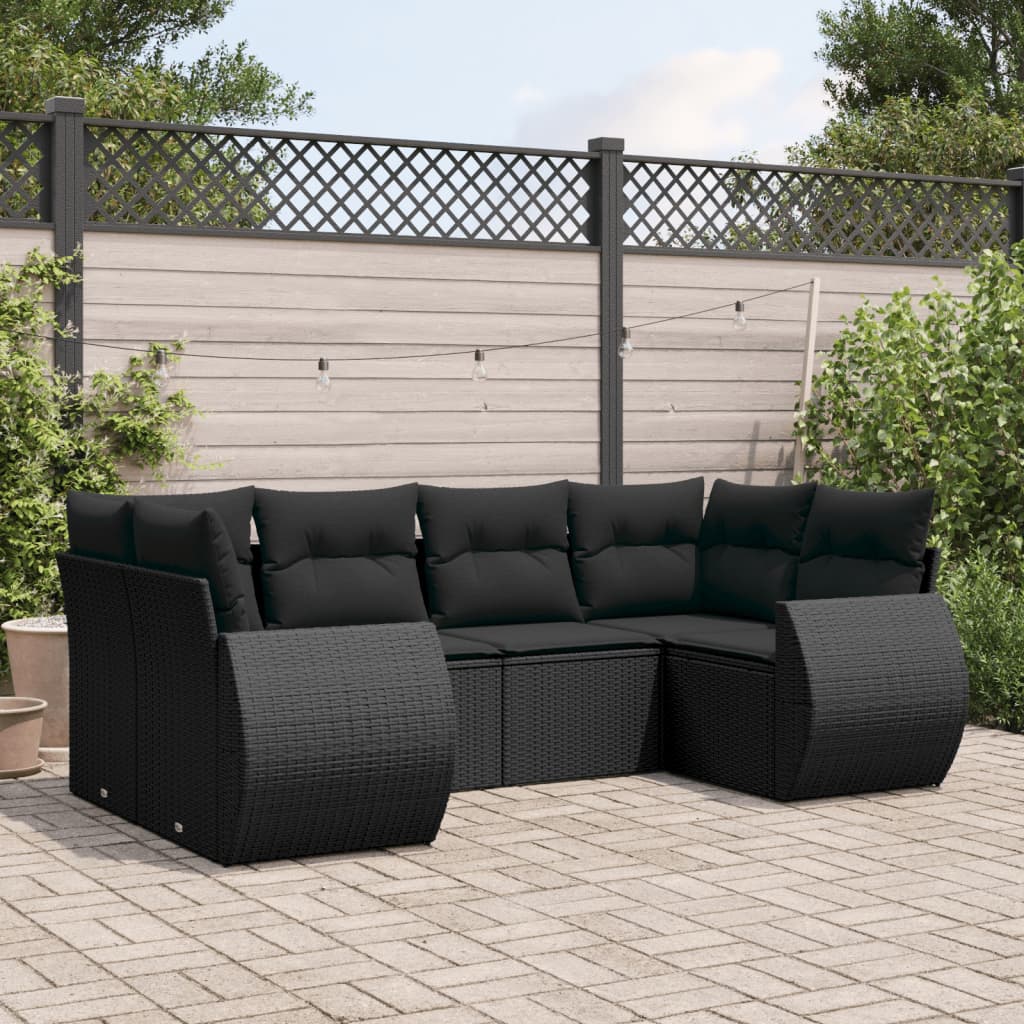 6-tlg. Garten-Sofagarnitur mit Kissen Schwarz Poly Rattan 6-tlg. Garten-Sofagarnitur mit Kissen Schwarz Poly Rattan