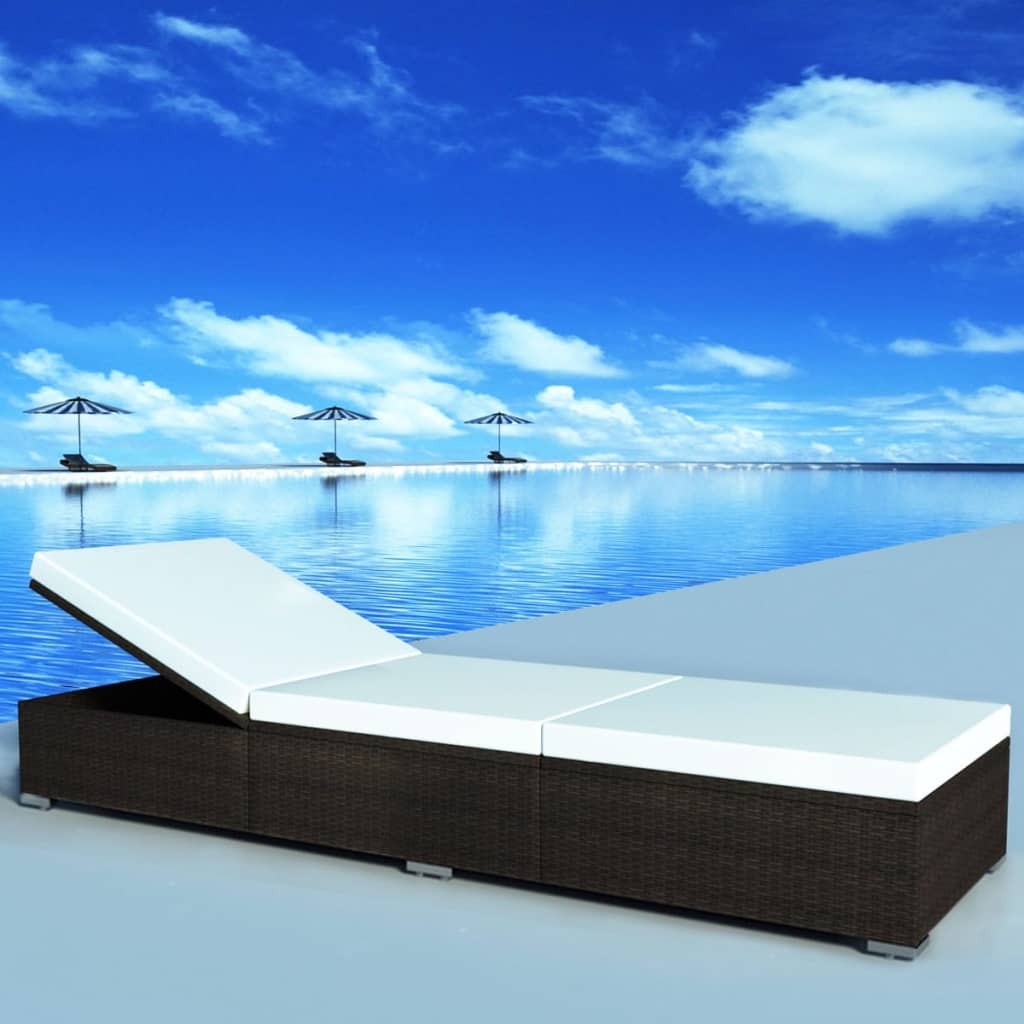 Sonnenliege mit Auflage in Cremeweiß Poly-Rattan Braun Sonnenliege mit Auflage in Cremeweiß Poly-Rattan Braun