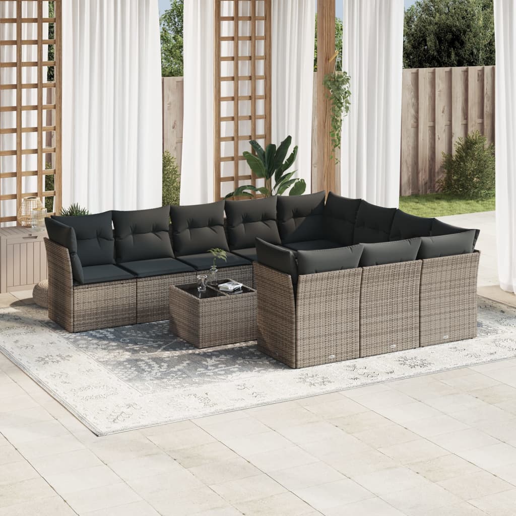 11-tlg. Garten-Sofagarnitur mit Kissen Grau Poly Rattan 11-tlg. Garten-Sofagarnitur mit Kissen Grau Poly Rattan