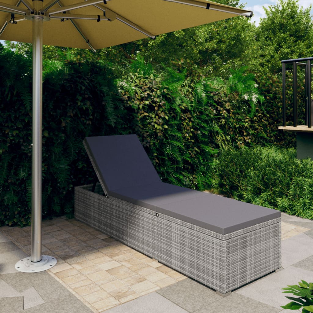 Sonnenliege mit Auflage Poly Rattan Grau Sonnenliege mit Auflage Poly Rattan Grau