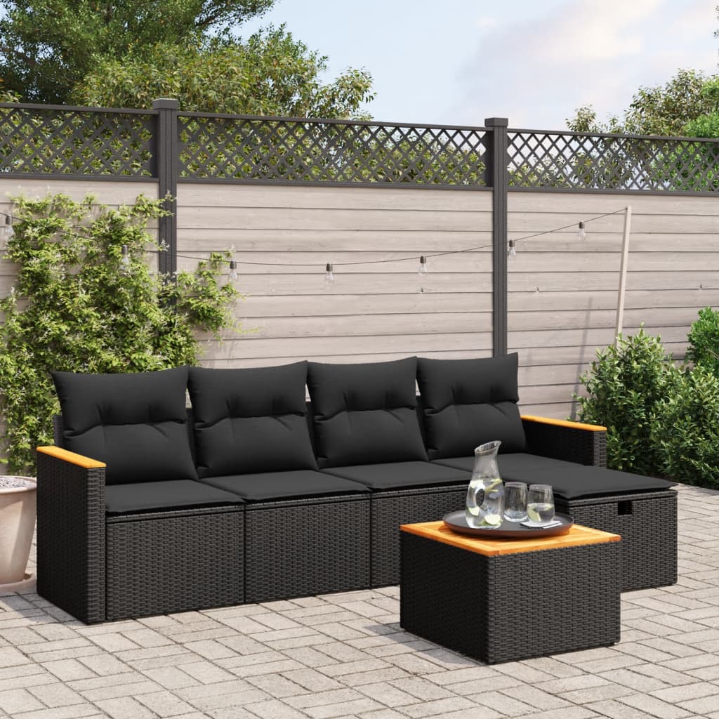 6-tlg. Garten-Sofagarnitur mit Kissen Schwarz Poly Rattan 6-tlg. Garten-Sofagarnitur mit Kissen Schwarz Poly Rattan